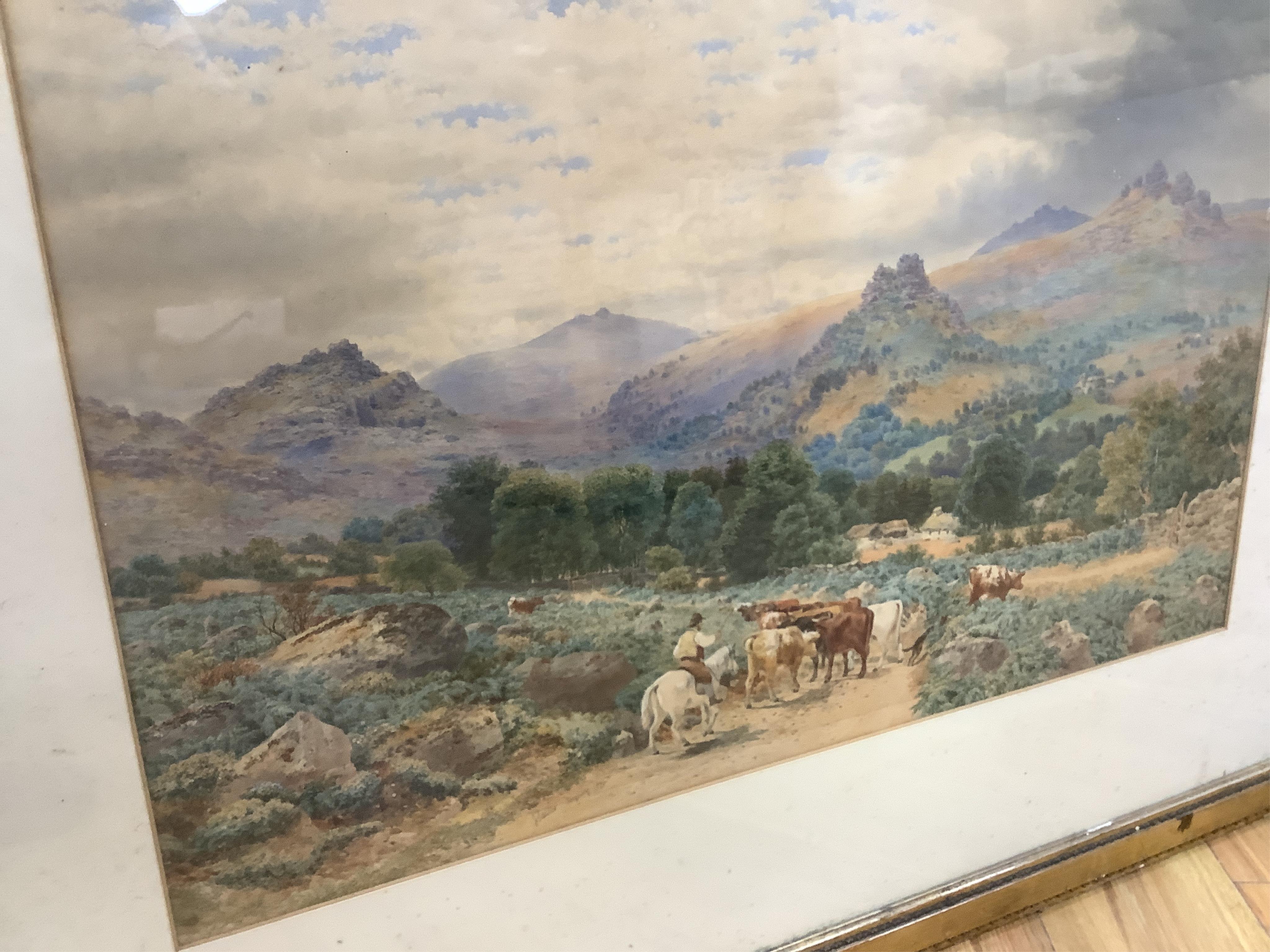John William Salter (1825-1891), Extensive landscape with cattle, Torquay, signed and dated 1870, watercolour, 45 x 71cm